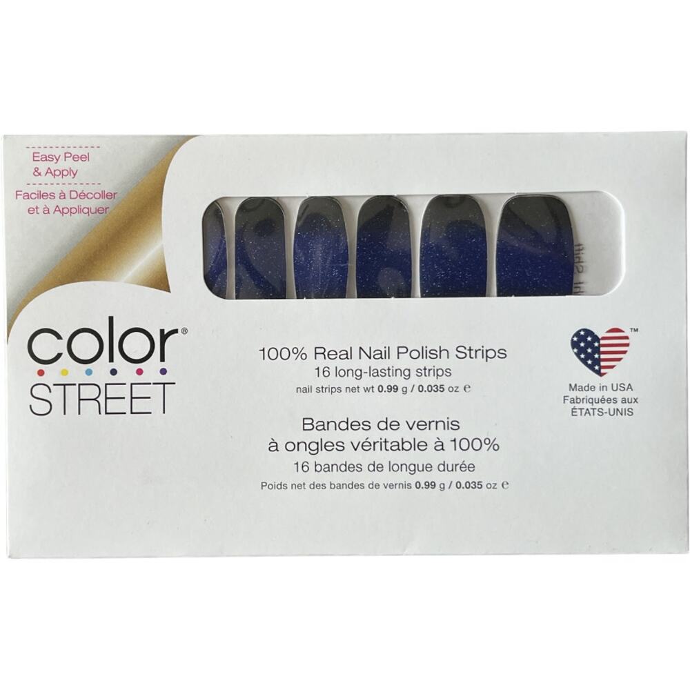 Color Street Midnight Shift Nail Polish Strips Blue Black Ombre Glitter FDG374